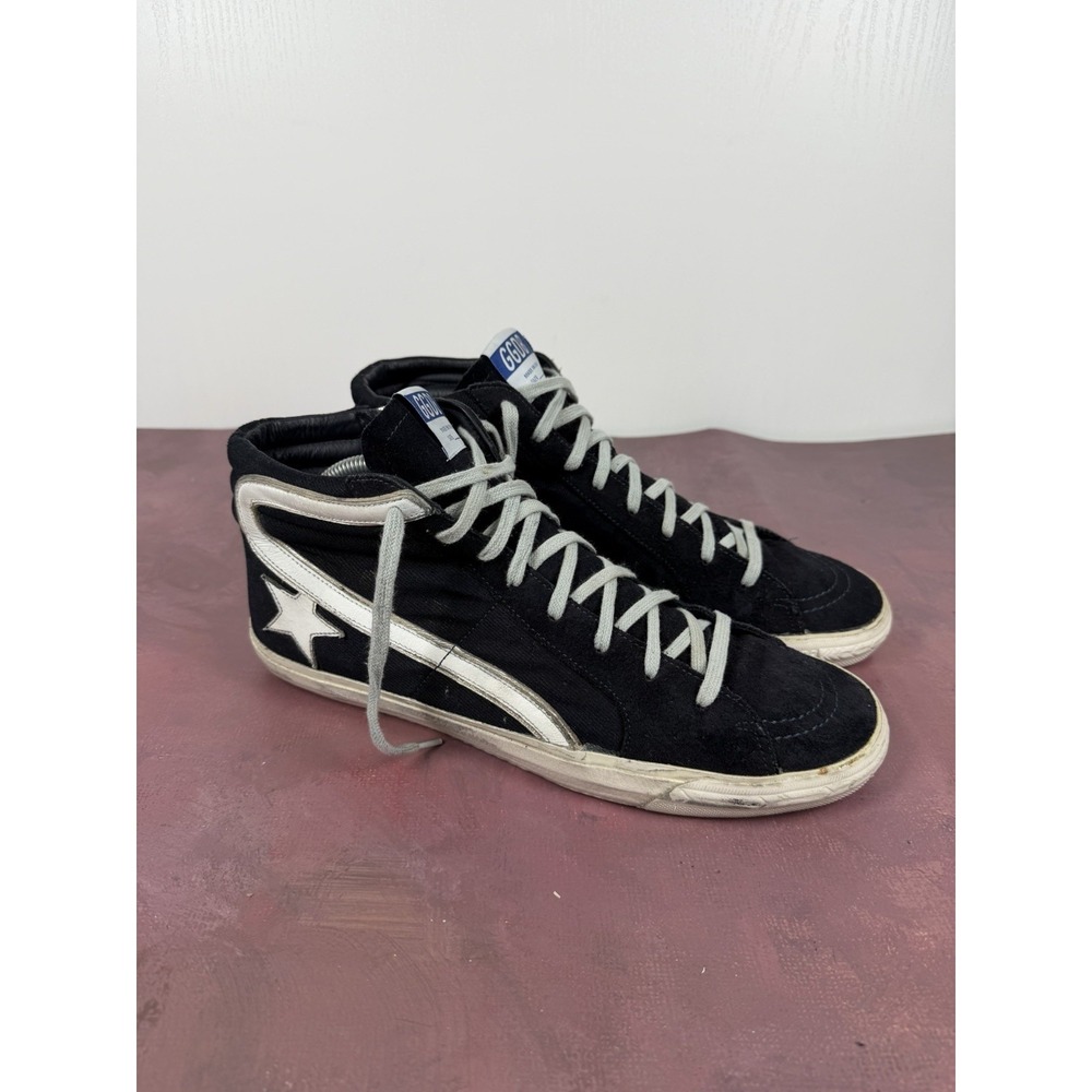 Golden Goose Slide Shoes Mens EU 44 Black/Navy Blue Denim Suede Star High Top